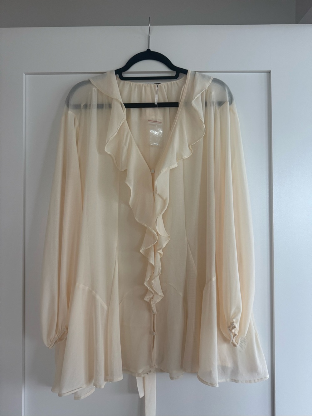 Free People Ivory Ruffled Sheer Blouse